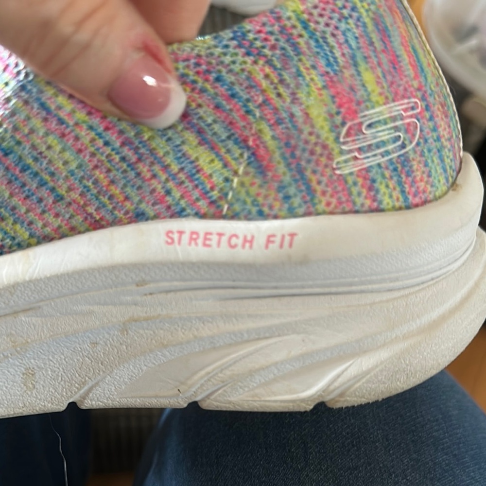 Skechers Pink and Blue Slip-On D Lux Walker Sneakers with Knit Fabric,air cooled - Picture 5 of 6